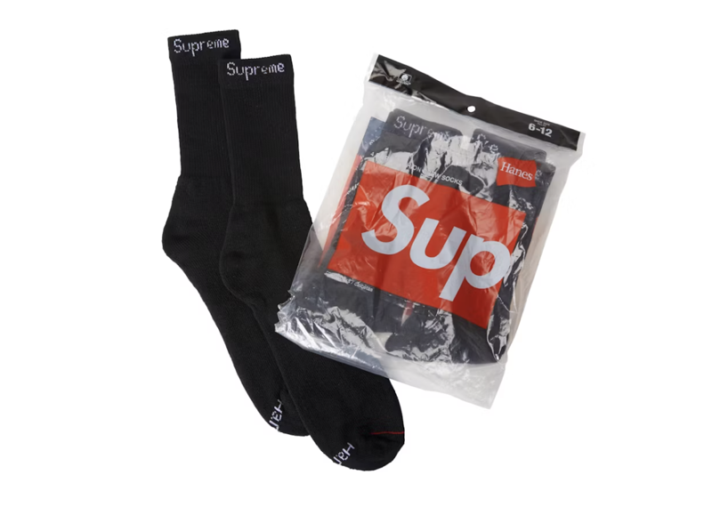 SUPREME HANES SOCKS (1 PAIR) BLACK