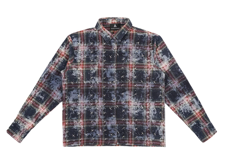 Paper Money Rhinestone Flannel L/S | Blue/Red