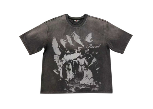 Wreath Boxy Tee - Black Wash