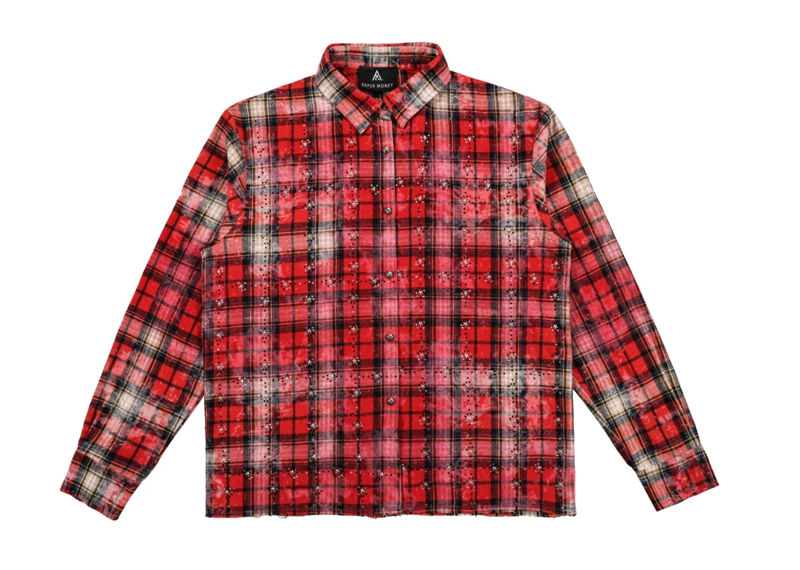 Paper Money Rhinestone Flannel L/S | Red